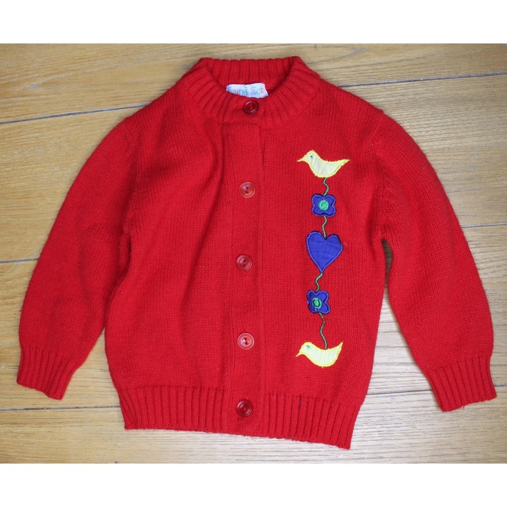 Vintage Girls Granny Embroidery Button Sweater 2T
